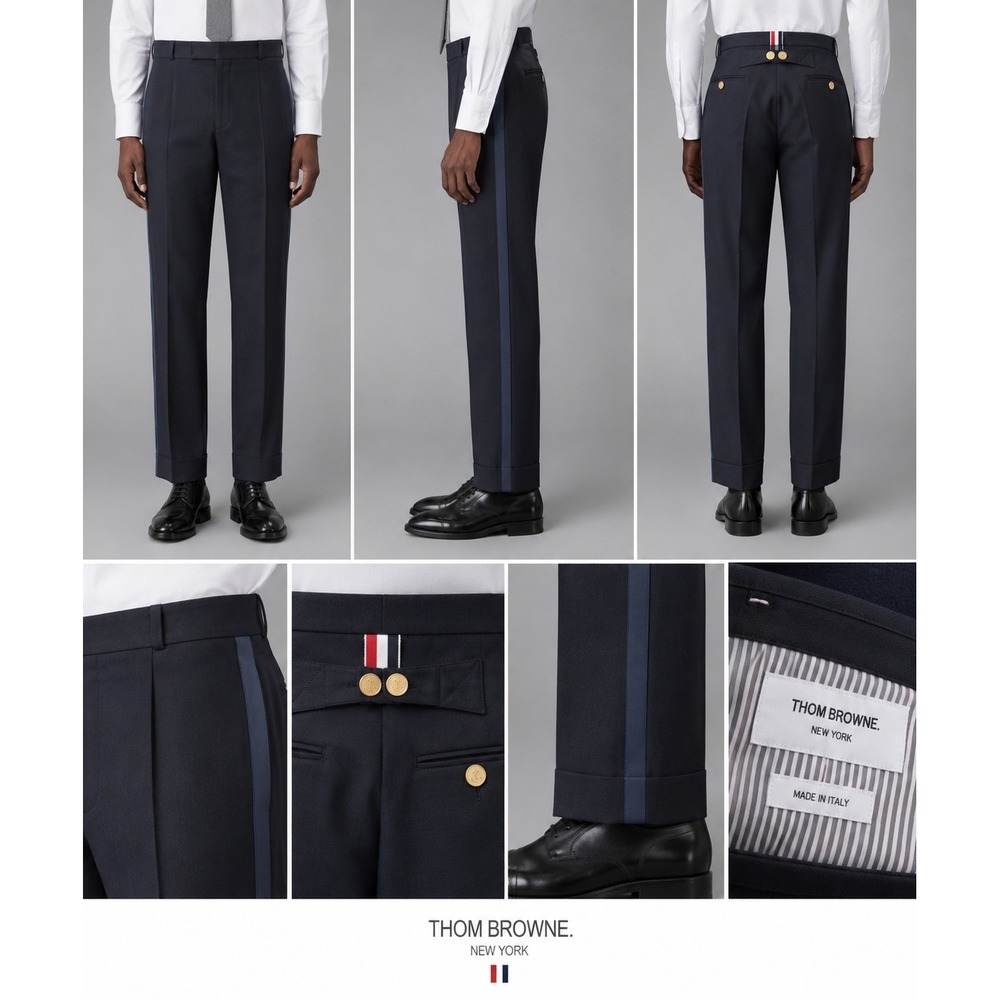Thom Browne Navy 100% Wool Classic Backstrap Fit 1 Trousers Size 4 NEW Designer